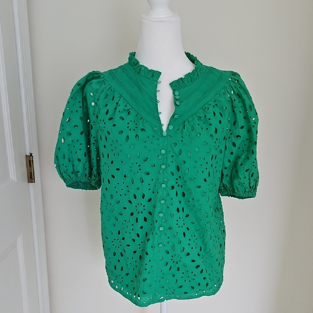 Green Eyelet Women's Top